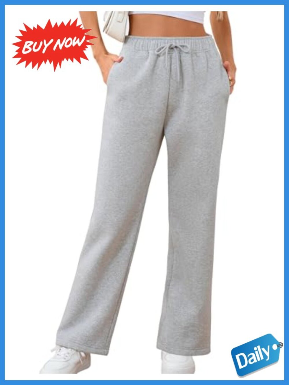 Fleece Lined Sweatpants Cotton Polyester Drawstring Pockets Straight Leg